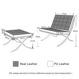 Fauteuil de salon classique - Pliable - En cuir véritable - Avec cadre en acier inoxydable - Pour chambre à coucher, salon, salle de lecture (noir, avec ottomane)