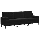 Mokuyary Canapé 3 places avec coussin décoratif noir 210 cm en velours pour salon, chambre à coucher, appartement, chambre d'amis, bureau
