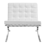 Furnwise Fauteuil de salon moderne en cuir avec cadre en acier inoxydable poli (blanc)