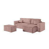 Paris Prix - Canapé d'angle Convertible & Pouf Mollie 269cm Vieux Rose
