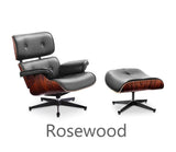 Fauteuil de salon et repose-pieds ottoman en cuir noir palissandre noyer ou placage OakwwwWOD (noyer)