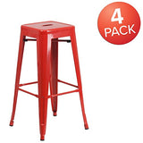 Flash Furniture Meubles Flash Tabouret de Bar en métal coloré pour Restaurant, Plastique, Caoutchouc, Rouge, Lot de 4