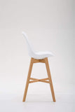 Tabouret De Bar Cannes Dossier Plastique Assie Similicuir I Chaise Haute De Bistrot avec Pied en Bois Et Repose-Pieds I Design Scandinave I Couleur: Blanc, Cadre: Nature