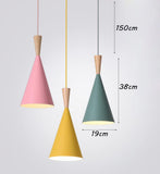 E27 Suspension Salle à manger Lampe Bois Abat-jour en Fer Rose Vert Jaune Décoration LED luminaire suspendue Salle de séjour Lustre Moderne Ronde Réglable éclairage de Bureau Salon Cuisine Plafonnier
