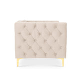 INTENSE DECO Canapé 3 Places Edward Velours Beige Pieds doré
