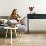 Relaxdays Table Console, Meuble d’appoint 2 tiroirs, HLP 81 x 110 x 42 cm, étroit, Couloir & Salon, Gain de Place, Noir