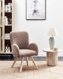 Beliani Fauteuil Moderne en Bouclé Pieds en Bois Rembourrée avec Accoudoirs Marron Bjarn