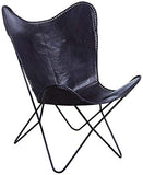 AUBRY GASPARD - Fauteuil Papillon Métal et Cuir de Buffle Noir - Finition Aniline - 75 x 87 x 86 cm - Livré Monté - Design Élégant pour Salon ou Bureau - Confort et Solidité
