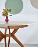 Ragaba, Biju, Table de Salle à Manger Ronde, 110 cm, Table de Salle à Manger pour 6 Personnes, Frêne Massif et Plateau MDF, Peu encombrante, Extensible, Vieux Rose