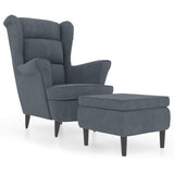 vidaXL Fauteuil à Oreilles avec Tabouret Chaise de Relaxation Siège de Salon Meuble de Salle de Séjour Maison Intérieur Gris Foncé Velours