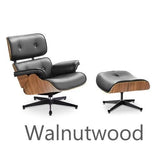 Fauteuil de salon et repose-pieds ottoman en cuir noir palissandre noyer ou placage OakwwwWOD (noyer)