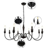 Lustre De Ferme Noir Mat Luminaire Plafond 8 Grands Lustres Industriels Rustiques Ø95cm Pour Salle À Manger Plafonnier Bougie Pour Salon Chambre Cuisine Îlot Foyer