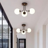 ZEHUILT Plafonnier Moderne, Lustre Suspendu Avec Abat-Jour Globe En Verre Blanc, Plafonnier Semi-Encastré à 3 LumièRes, Pour Salon Chambre Cuisine Couloir, Noir