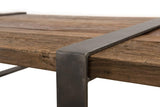 MACABANE Mathis - Table Basse Multi-Planches Marron Bois Massif cerclée métal Gris Anthracite