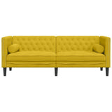 Ordellia Canapé Chesterfield 3 Places Jaune en Velours, canapé Divan Sofa Banquette, traversins Inclus, accoudoir et Dossier capitonnés, Salon séjour Maison, Structure Bois Massif