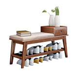 Étagère à chaussures d'entrée en noyer avec tiroir et coussin – Banc de rangement élégant pour porte d'entrée, salon, couloir, chambre à coucher, 80 cm