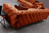 Menzzo Canapé capitonné 2 Places Alykes Velours Velours Terracotta