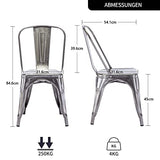 DUHOME Chaises de Salle à Manger Cuisine, Lot de Chaise Bistrot Industriel en Métal, Empilables Chaise de Cuisine, Scandinave Chaise Tabouret pour Bar, Café, Restaurant, Jardin (1PCS, Métallique)