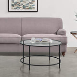 Table Basse Ronde pour Salon Petite Table Stylée Plateau en Verre Pieds en Acier 84 x 45,5 cm Noir