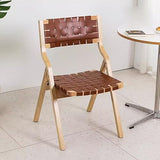 Chaises Pliantes en Bois Massif, chaises Pliantes, chaises de Salle à Manger empilables en Cuir et Bois pour Cuisine et Salle à Manger, siège tissé et Dossier en Sangle, Lot de 2