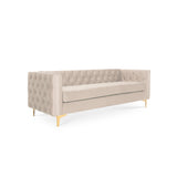 INTENSE DECO Canapé 3 Places Edward Velours Beige Pieds doré
