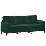 GFEROMRF Canapé 3 places en velours vert foncé 180 cm avec coussin décoratif