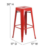 Flash Furniture Meubles Flash Tabouret de Bar en métal coloré pour Restaurant, Plastique, Caoutchouc, Rouge, Lot de 4