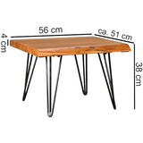 Table basse design Sheesham en bois massif - Bord d'arbre - 56 x 38 x 51 cm - Table en bois de sheesham avec pieds en métal - Table de salon de style maison de campagne rustique