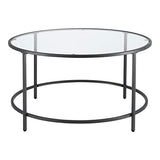 Table Basse Ronde pour Salon Petite Table Stylée Plateau en Verre Pieds en Acier 84 x 45,5 cm Noir
