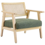 HOMIFAB Fauteuil en Tissu bouclé Vert et cannage Naturel - Tim