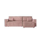 Paris Prix - Canapé d'angle Convertible & Pouf Mollie 269cm Vieux Rose