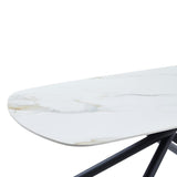 Casa Vital Table à manger AZGON, blanc et or, 180 x 90 x 76 cm, pierre frittée, motif marbre blanc avec veines dorées, pieds en métal noir avec forme intéressante