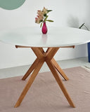 Ragaba, Biju, Table de Salle à Manger Ronde, 110 cm, Table de Salle à Manger pour 6 Personnes, Frêne Massif et Plateau MDF, Peu encombrante, Extensible, Vieux Rose