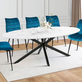 IDMarket - Table à Manger Ovale Alix 10 Personnes Pied araignée Noir et Plateau Effet marbre Blanc Alaska 200 cm