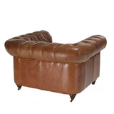 MACABANE Gaston - Fauteuil Marron Chesterfield capitonné Vintage 1 Place Cuir Pieds Bois