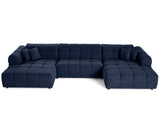 Lisa Design - Ray - canapé panoramique en U 7 Places en Tissu texturé, Bleu