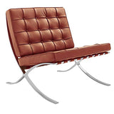 Furnwise Fauteuil de salon moderne en cuir avec cadre en acier inoxydable poli (cognac)