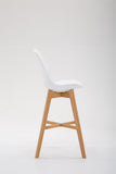 Tabouret De Bar Cannes Dossier Plastique Assie Similicuir I Chaise Haute De Bistrot avec Pied en Bois Et Repose-Pieds I Design Scandinave I Couleur: Blanc, Cadre: Nature