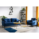 Miliboo Canapé Design 3 Places en Tissu Velours Bleu foncé et métal Noir BEKA