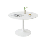 GrandCA HOME Table de Salle à Manger Ronde Moderne Blanche de 110 cm avec Piédestal Design Tulipe, Table de Loisirs Mid-Century pour Cuisine, Salle à Manger et Salon