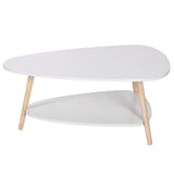 Belfoyer Table Basse Ovale scandinave, Table Basse Ovale avec 2 Tablettes Table Style Nordique, Blanc Naturel