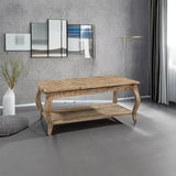 Austerity Table Basse en Bois recyclé avec étagère Ouverte, Finition Naturelle en Bois flotté, Meubles d'appoint pour Salon, Pieds incurvés, Bord festonné, Assemblage nécessaire