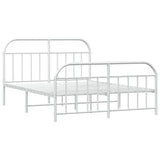 vidaXL Cadre de lit métal avec tête de lit/Pied de lit Blanc 140x200cm, lit Double, Meuble de Chambre à Coucher, lit d'invité, lit