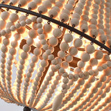 WANQINV Lustre en Perles de Bois de Style bohème Suspension Semi-incrustée de Perles de Bois Faites à la Main Salle à Manger Salon Chambre Plafonnier Suspension E27 3- Lumières 14,97 "D X 21,67" H