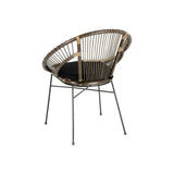 Tousmesmeubles Fauteuil Arrondi Rotin Gris/Métal - MAÏNA - L 71 x l 61 x H 87 cm - Neuf