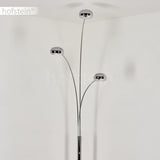 Lampadaire Nikkala, lampe sur pied en métal/verre en couleur chrome/blanc, luminaire au design moderne, abat-jour réglable, interrupteur on/off sur le boîtier, hauteur 240 cm, 3 x E14, sans ampoules