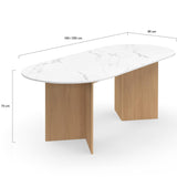 IDMarket - Table à Manger Extensible Ovale Marthe 6-10 Personnes Plateau marbre Blanc Alaska et Bois façon hêtre 160-200 cm