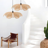 Pétales de fleurs Suspension Ferme Antique Rotin Tissé Lustre Rustique Rétro Plafond Lampe Suspendue Compatible avec Chambre Restaurant Salon Luminaire,match parfait