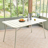 sweeek - Table de Jardin Pliante métal 4 Places. Beige. Amelia. 140x80cm. Traitement antirouille. Lattes et Bords arrondis.