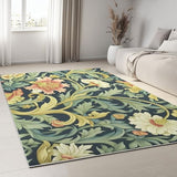 Générique Tapis de Salon 160 x 230 cm Tapis Poil Court Fin Doux Léger Résistant, Vignes Vintage Super Doux Fleurs Vigne Feuilles Vert Foncé pour Salle à Manger et Bureau Chambre Cuisine